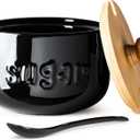 LYEOBOH Black Sugar Bowl with Lid and Spoon, 17 OZ Sugar Jar, Sugar Container for Coffee Bar, Ceramic Jar with Lid, Sugar Bowls for Countertop, Azucarera for Kitchen