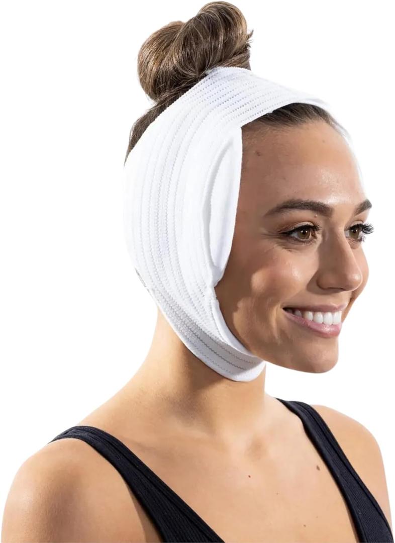 ContourMD Face Wrap & Ear Surgery Pillow  Chin Compression Garment for Post-Surgery Recovery  Medical Head Wrap for Facial Surgery, Face Lift, Chin Lift, TMJ, Otoplasty  One Size Fits All S18