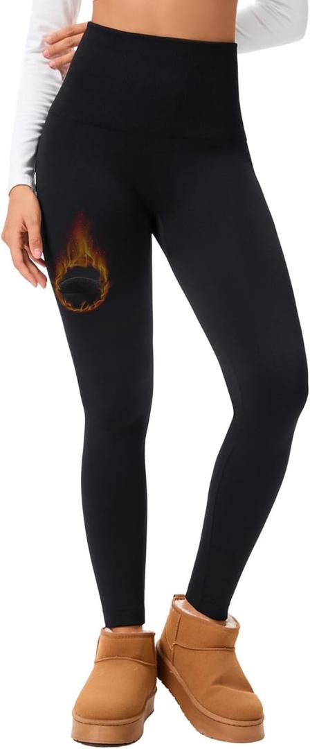Hi Clasmix Fleece Lined Leggings Women - Seamless Thermal Winter High Waisted Tummy Control Thick Warm Yoga Pants (Small-Medium, 01-black)