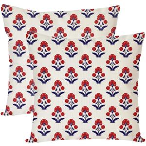 PANDICORN Block Print Throw Pillow Covers 20x20 Inch Set of 2 Red and Blue Vintage Boho Floral Outdoor Decorations Decorative Throw Pillows Cases Cushion Covers for Home Living Room Couch Decor
