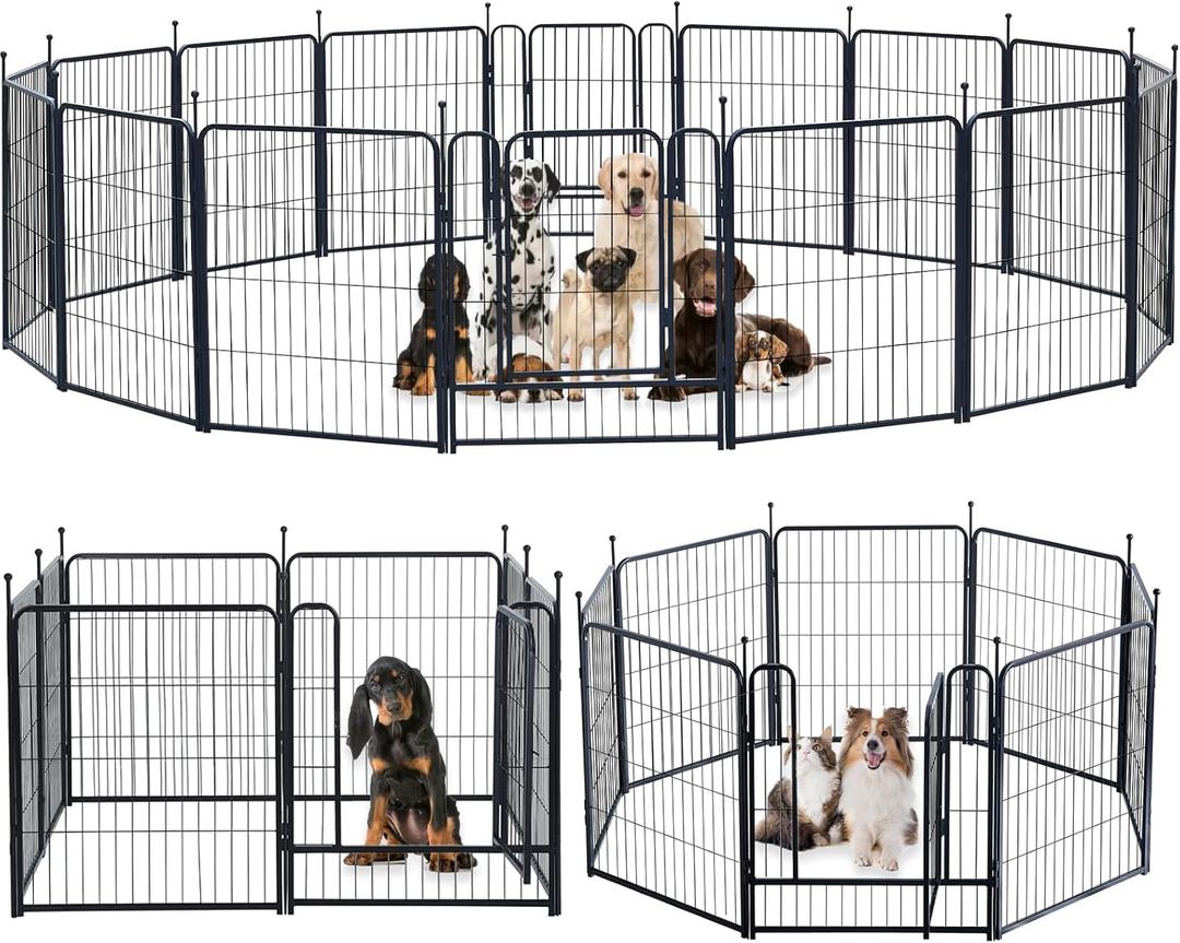 Dog Playpen Portable Outdoor Dog Fence, Dog Playpen for Large/Medium/Small Dogs, Dog Fences for The Yard with Doors Foldable Metal