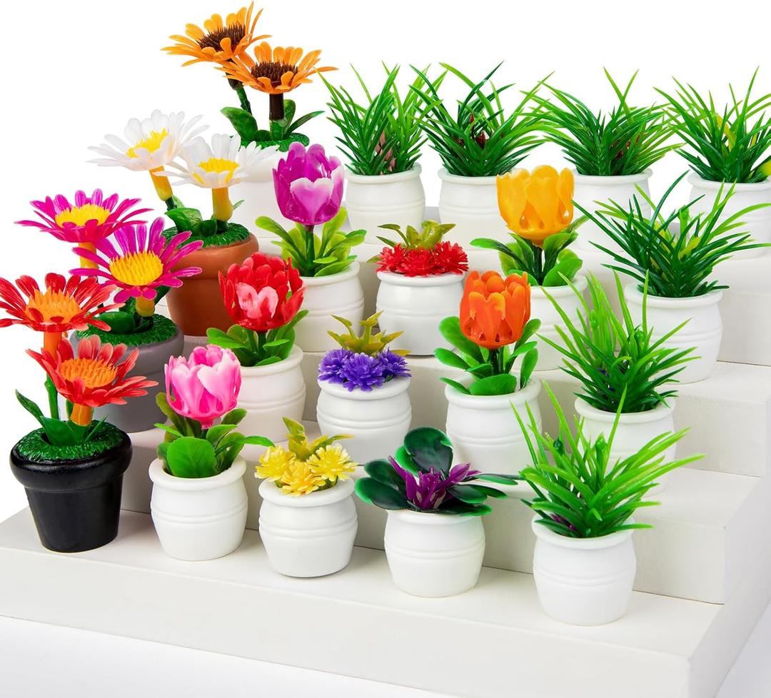 26Pcs Dollhouse Plant, Miniature Bonsai Plant Mini Potted Plants Flower for Dollhouse Decoration, Christmas Birthday Present DIY (Flower Style)