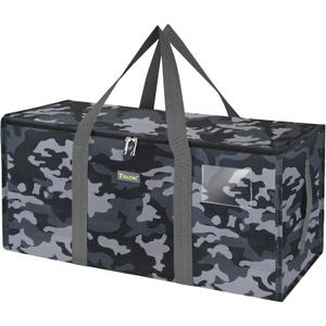 BALEINE Extra Large Storage Tote with Zippers & Carrying Handles, Heavy-Duty Oxford Fabric Moving Bags for Laundry, Space Saving, Storage, Grey Camouflage (1-Pack)