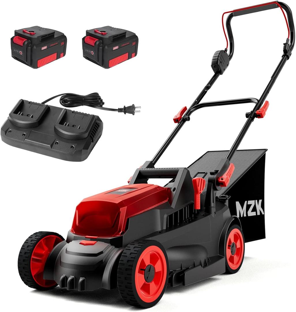 MZK 40V(2 x 20V) 13Cordless Electric Lawn Mower,with 4-Position Height Adjustment,Compact and Lightweight Push Battery Powered Lawn Mower (2 * 4AH Batteries)