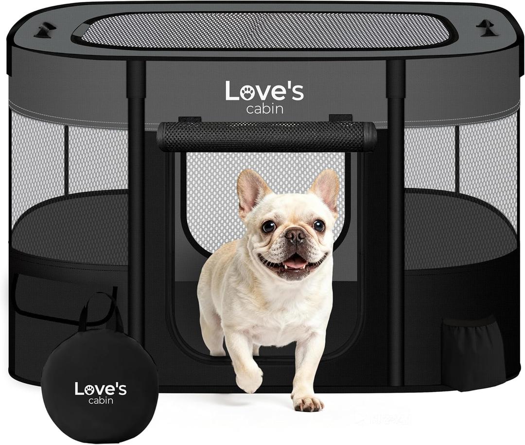Love's cabin Pet Puppy Dog Playpen, Small Dog Tent Crates Cage Indoor/Outdoor, Portable Exercise Playpen for Cat, Foldable Pop Up Dog Kennel Playpen with Carring Case (S, Grey)