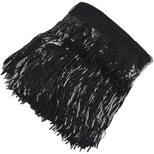 10 Yards Sparkly Sequined Tassel Ribbon Sequins Fringe Trim Spangle Paillette Lace Fabric for Upholstery Sewing Curtain Pillow Home Decor Party Dress Stage Costume Embellishment (Black)