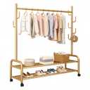 Clothes Rack, Standing 360 Rolling Clothing Rack for Hanging Clothes, Sturdy Metal Garment Racks, Multifunctional Clothes Organizer, Coat Rack for Bedroom Laundry Living Room (Gold, 5914.565inch)