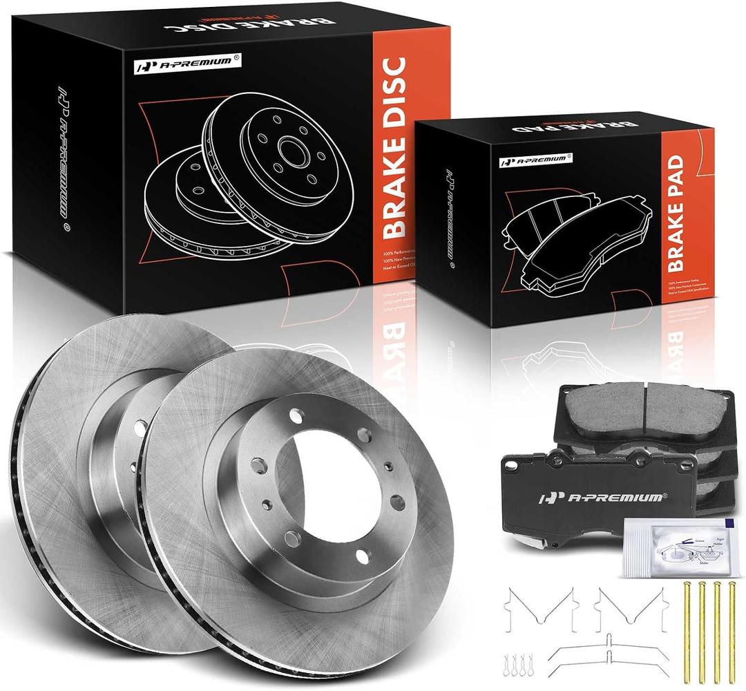 A-Premium 12.56 inch(319 mm) Front Vented Disc Brake Rotors + Ceramic Pads Kit Compatible with Select Toyota Models - 4Runner 2003-2009, FJ Cruiser 2007-2014, Tacoma 2005-2021, 6-PC Set