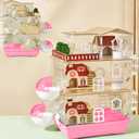17 in 1 Clear Acrylic Hamster Cage with All Accessories,13.5''L* 10''W* 21''H Dwarf Hamster Cage,Magnetic Connection Small Hamster Enclosure,Garden Style Wooden Mouse Cage for Pet Mice(3-Layer,Pink)