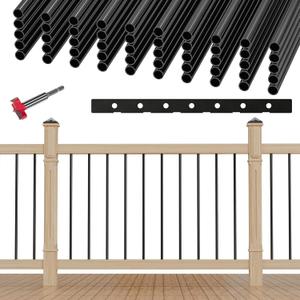 25 Pack Hollow Round Deck Balusters 26" Balusters for Deck Railing Aluminum Deck Spindle Staircase Balusters Deck Railing Equipped with a Drill Bit + a Hole Position Ruler