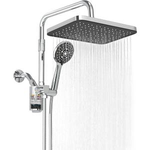 Filtered Shower Head with Handheld,12 Inch High Pressure Rain Shower Head with Adjustable Extension Arm,Dual shower filter head for hard water,Tool-Free DIY Kit,Chrome (Chrome)