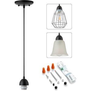 Black Pendant Light Fixtures Kit, Mini Single Kitchen Island Lights, DIY Make Modern & Farmhouse & Industrial Pendant Lights for Yourself, Adjustable Height Shade and Bulb Not Included