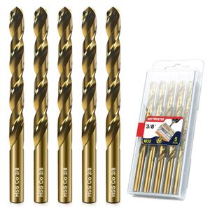 Drill Bit Set, 5pcs (3/8") M35 HSS Twist Cobalt Drill Bits for Stainless Steel, Hardened Steel, Cast Iron, Plastic and Wood,AM07G
