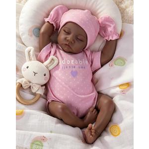 Aori Lifelike Reborn Baby Dolls Black - 18-Inch Realistic American Newborn Real Life Black Girl with Feeding Kit & Gift Box for Kids Age 3+