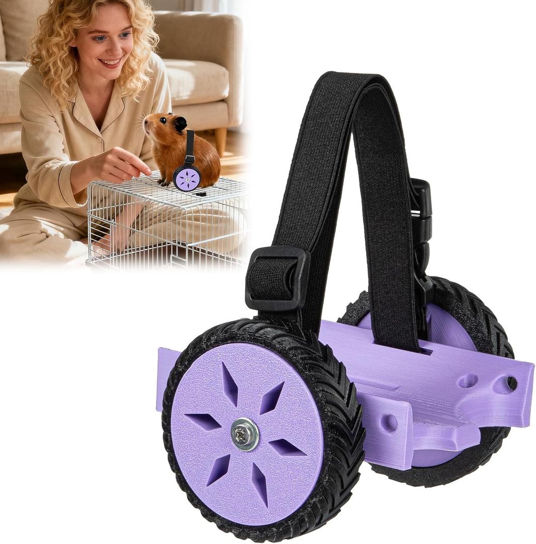 Adjustable Guinea Pig, Rabbit and Hamster Wheelchair for Back Legs Mobility Aid, Soft TPU Tires with Raps (Small)