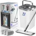 X3 Mop, Separates Dirty and Clean Water, 3-Chamber Design, Flat Mop and Bucket Set, Hands Free Home Floor Cleaning, 3 Reusable Microfiber Mop Pads Included (Original X3 Mop)