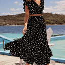 WOMEN'S POLKA DOT V-NECK CROP TOP WITH MAXI SKIRT SET, Black, Small