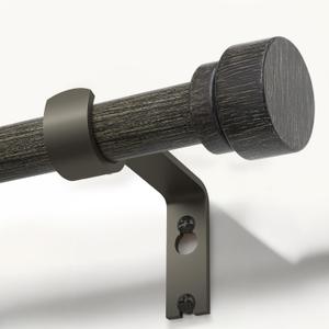 Black Walnut Wood Curtain Rods for Windows 66 to 120 1" Diameter Heavy Duty Window Curtain Rod Adjustable with Handmade Wood Grain Design for Living Room Bedroom Kitchen Farmhouse Outdoor