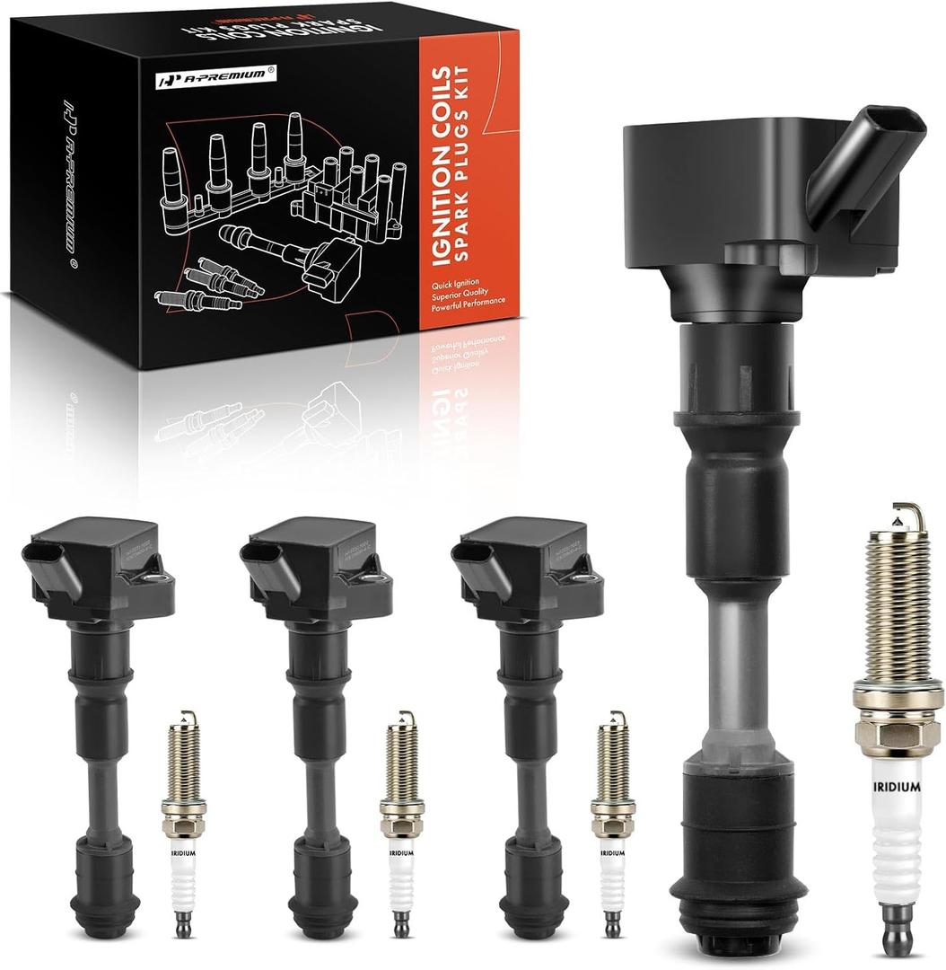 A-Premium Set of 4 Ignition Coil Pack and Iridium Spark Plugs Compatible with Volvo XC60 2015-2020, XC90 2016-2020, S60 2015-2020, XC40 2019-2020, S80 2016, S90 2017-2020, V60, V90, XC70, 2.0L
