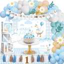 134 Pcs One Silly Goose 1st Birthday Party Decorations Blue Silly Goose Baby Shower Gender Reveal Decor Backdrop 120 Balloon 3 Box Highchair Banner Monthly Photo Banner for Party Supplies
