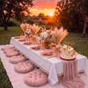 Sintuff Boho Picnic Kit for 6, Portable Folding Low Picnic Table 58.26'' x 23.03'' with Pink Table Runner, Picnic‘s Blanket, 6 Floor Pillows, Tablecloth & Placemats for Baby Shower Camp Wedding Party
