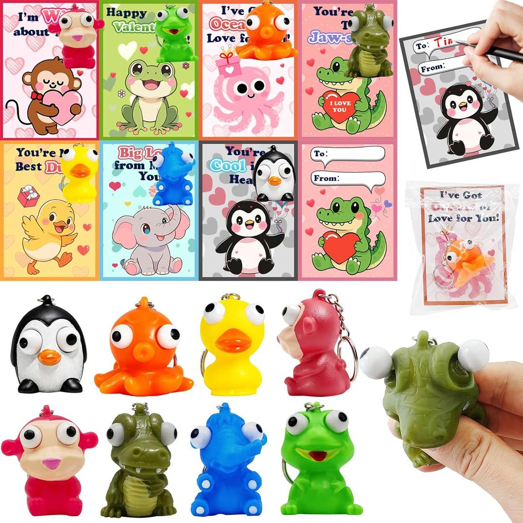 28 Pack Popping-Eye Animal Keychains for Easter Eggs Fillers,Easter Basket Stuffers for Kids,Classroom Exchange Prizes,Easter Party Favor for Boys Girls