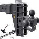 Adjustable Trailer Hitch with Hook, Tri-Ball (1-7/8" x 2" x 2-5/16") Drop Hitch, Fits 2.5-Inch Receiver, 6 Inch Drop Hitch, 18500 LBS GTW-Class 3 Tow Hitch for Heavy Duty Truck, Black