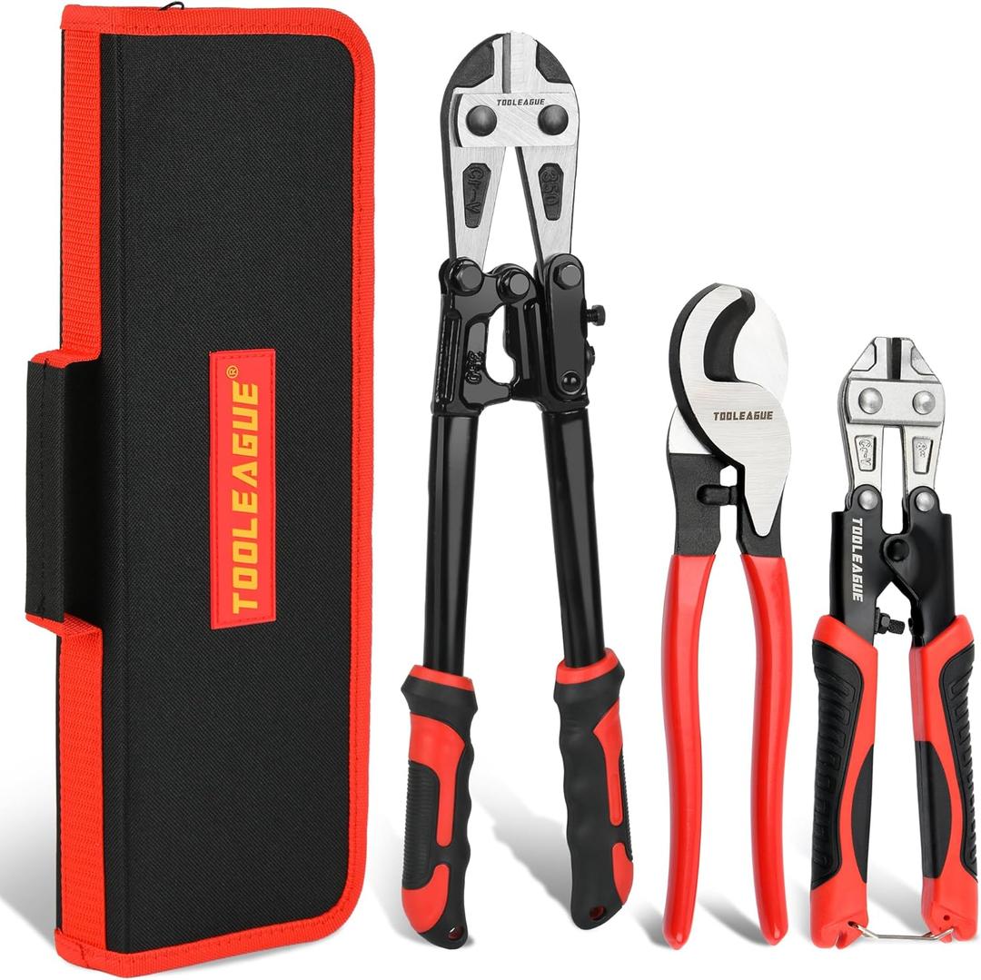 TOOLEAGUE 3Pcs Bolt Cutter Pliers Set,8"and 14" Heavy Duty Bolt Cutters,10" Wire Cable Cutter with Storage Bag,CR-V Blade, Easily Cut Locks, Screws,Rods, Chains