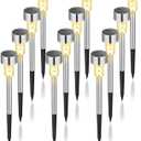 GIGALUMI Solar Lights Outdoor Waterproof, 12 Pack, Stainless Steel LED Solar Garden Lights for Patio, Lawn, Yard and Landscape, Garden Decor Patio Decor,Warm White