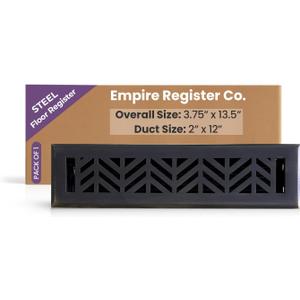 Empire Register Co, Decorative Air Vent Covers - 2x12 inch, Chevron Design, Oil Rubbed Bronze Finish, Heavy Duty Walkable Floor Register, Metal Damper Attached