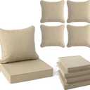 Summsun Outdoor Chair Cushions Set of 4, Faux Linen Patio Furniture Cushions, Water Resistant Backrest and Deep Seat Cushion Set with Ties, Removable Cover, Non-Slip Bottom, 24 x 24 Inch, Nature