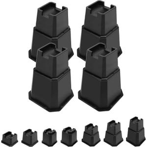 shouwuhho Bed Risers 8 inch, Furniture Risers Elevation in Heights 8 Inch Heavy Duty, Bed Lift Risers for Caster Wheels or Posts of Bed Table Couch, Support up to 6000 lbs, Black, 4 Pack