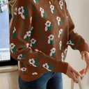 Saodimallsu Womens Long Sleeve Floral Sweaters Fall Crew Neck Casual Loose Knitted Pullover Tops (Small, Brown)