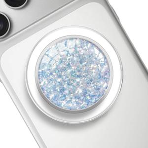 Transparent Magnetic Phone Grip Holder, Compatible for Magsafe Phone Grip, Collapsible Expandible Mobile Phone Grips Stand for iPhone 17 16 15 14 13 12 Series - Clear Crystal Blue Fragment Glitter