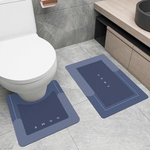 Schweek 2Pcs Absorbent Bath Mat Rug Sets, Non-Slip Quick Dry Toilet Mat U Shaped Rubber Backed Bath Mat Rug for Tub, Shower and Bath Room, Blue (19.7"x31.5"+19.7"x23.6")