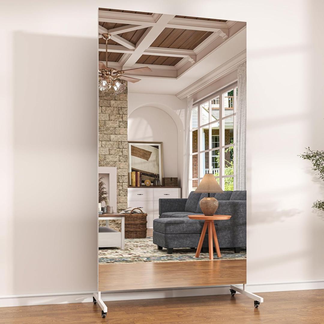 Hasipu 71" x 36" Full Length Floor Mirror on Wheels, White