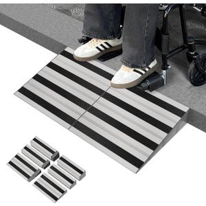 4" Rise Modular Threshold Ramp for Doorways, Stable Wheelchair Ramp for Home Steps, Aluminum Door Ramp and Curb Ramp for Scooters, Power Chairs, Cars, 1100LBS Load Capacity