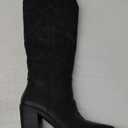 ISNOM Knee High Cowboy Cowgirl Boots for Women, Western Boots with Pull On Tab, Chunky Heel Design, Unique and Stylish (8.5, Matte Black)