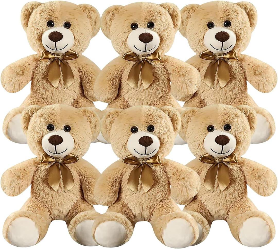 6 Pcs Teddy Bear Stuffed Animals Bulk 13.7 Inch Soft Cuddly Stuffed Teddy Bear Plush Toys Centerpieces for Baby Shower Mothers Day Birthday Wedding Party Gifts Brown, 13.8 inches