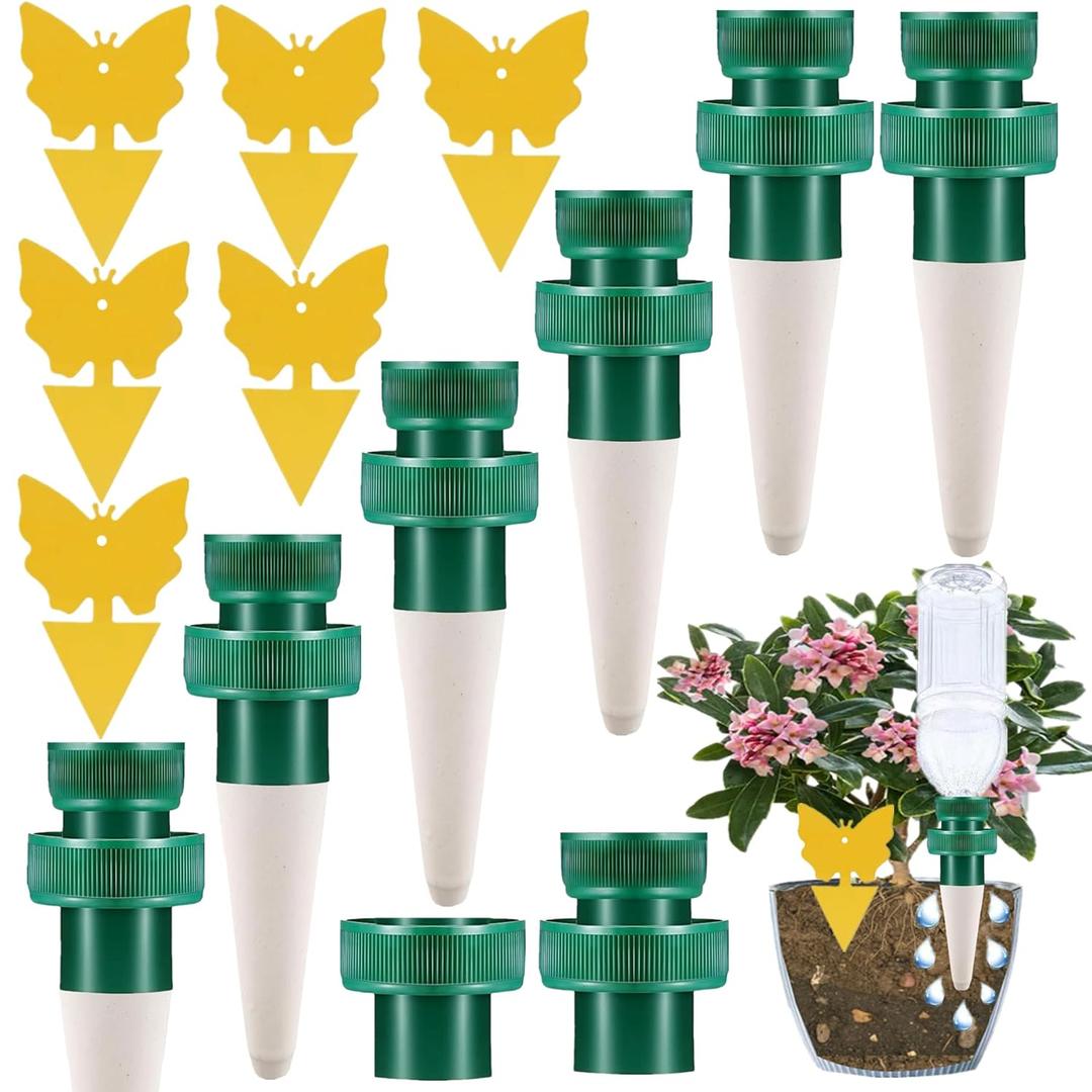 GrembebUpgrade Self Watering Planter Insert,6 Plant Spikes Device Ceramic Stakes + 6 Garden Papers Automatic Drip Irrigation Flower Waterer System for Vacation Outdoor Indoor Home Houseplant Use