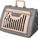 SportPet Designs Foldable Travel Cat Carrier - Front Door Plastic Collapsible Carrier, Gray and Tan, Medium (Pack of 1)