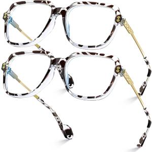 VISOONE 2 Pack Oversized Blue Light Blocking Glasses with Chic Square TR90 Frame and Metal Temple for Women Men REMY