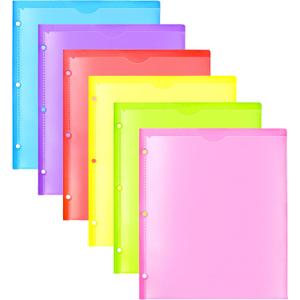 Heavy Duty Plastic Folders with Clear Front Pocket - 6PCS, 3 Pockets Folders with 3 Holes Fits 3 Ring Binder, Includes Card Slot, for Letter Size Sheets, Assorted Bright Colors (Pink, Yellow, Red, Green, Purple, Blue)