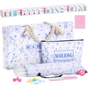 TIASUSAN American Mahjong Set: 166 Pink Tiles, 4 Clear Racks with Pushers, White Mahjong Bag and Accessories, Mahjong Tile Set for Beginners (Mah-Jongg)