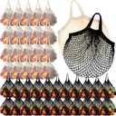 Paterr 50 Pack Cotton Mesh Produce Bags Bulk Reusable Market Bag Washable Net Grocery Purse String Shopping Tote Beach Organizer for Vegetable Fruit Picnic Food Storage (Short Handle, Beige and Black)