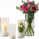 4pcs Glass Cylinder Vases for Centerpieces,Clear Flower Vases for Wedding Decorations and Indoor Home Decor, Hurricane Candle Holder for Table Shelf, Party
