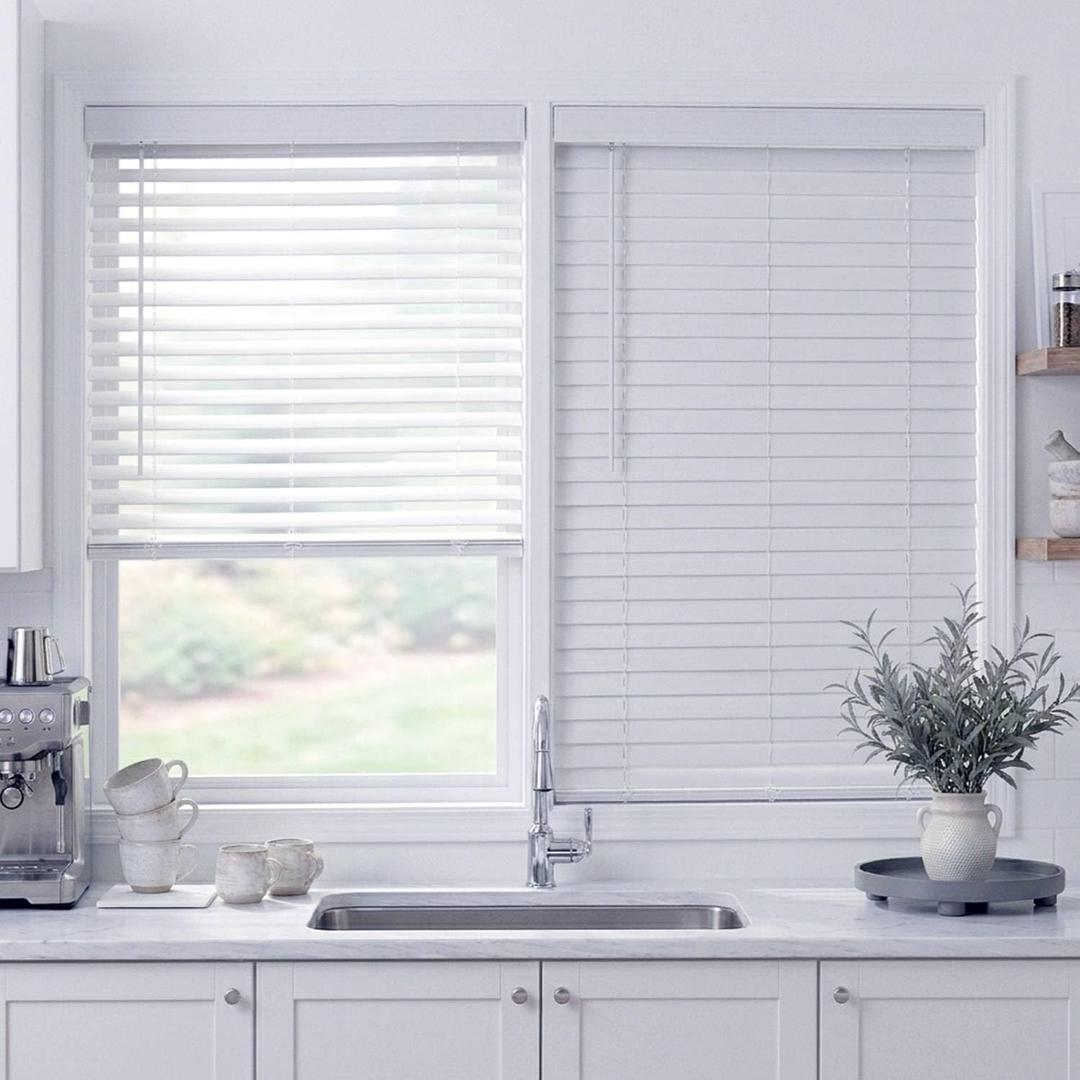 TEDNOVA 2" Cordless Faux Wood Blinds, White, 35.5" W X 60" H