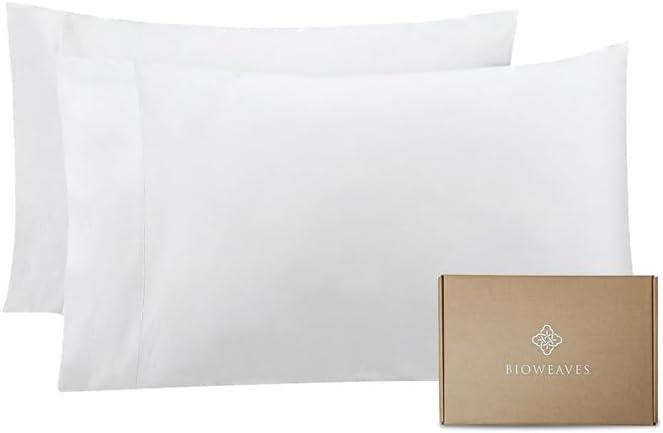 Bioweaves 100% Organic Cotton Sateen Weave Pillow Cases King Size - 500 Thread Count, Soft & Lustrous, GOTS Certified King Pillowcases with Envelope Closure - Set of 2, White