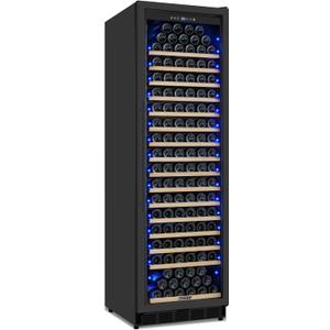 Large Wine Fridge, 200 Bottles Wine Fridge with Fast Cooling and Intelligent Temperature Memory, Wine Cooler Refrigerator Freestanding or Built-in, Tall Wine Refrigerator with Glass Door, Black