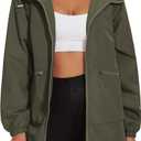 PESION Womens Waterproof Raincoat Lightweight Rain Jacket Trench Coat Hooded Windbreaker With Pockets for Outdoor (Green, S)